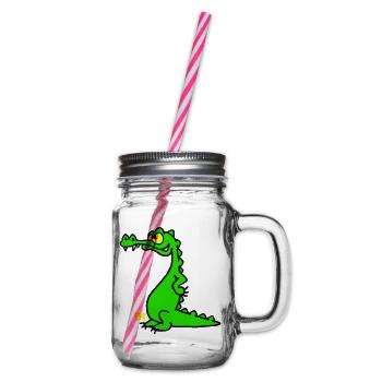 Smiling Crocodile, dreifarbiges Design - Henkelglas mit Schraubdeckel - Klar - Rechts