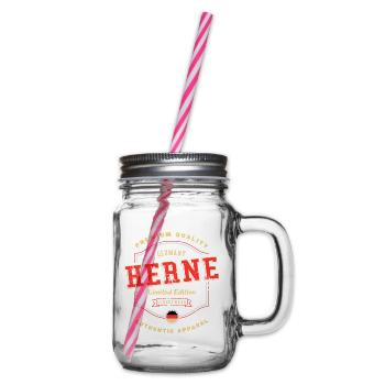 Herne Germany City Font Vintage Retro - Glass jar with handle and screw cap - clear - Right