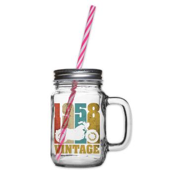 1958 Born birthday biker motorcycle gift - Glass jar with handle and screw cap - clear - Right