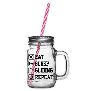 Eat Sleep Gliding Repeat Paragliding Parachute Par - Henkelglas mit Schraubdeckel - Klar - Rechts