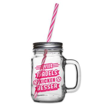 Mädels kicken besser (Schriftzug) - Henkelglas mit Schraubdeckel - Klar - Rechts