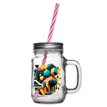 Abstrakte Geometrie - Henkelglas mit Schraubdeckel - Klar - Rechts