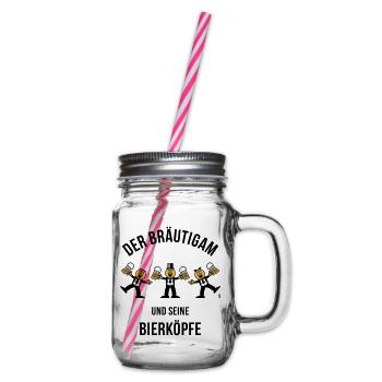 Der Bräutigam / Bierköpfe (Karikatur / 3C / B) - Henkelglas mit Schraubdeckel - Klar - Rechts