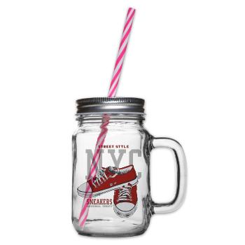 Red Sneakers b - Glass jar with handle and screw cap - clear - Right