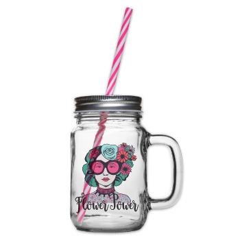 Flower Power Lady_Klein - Henkelglas mit Schraubdeckel - Klar - Rechts