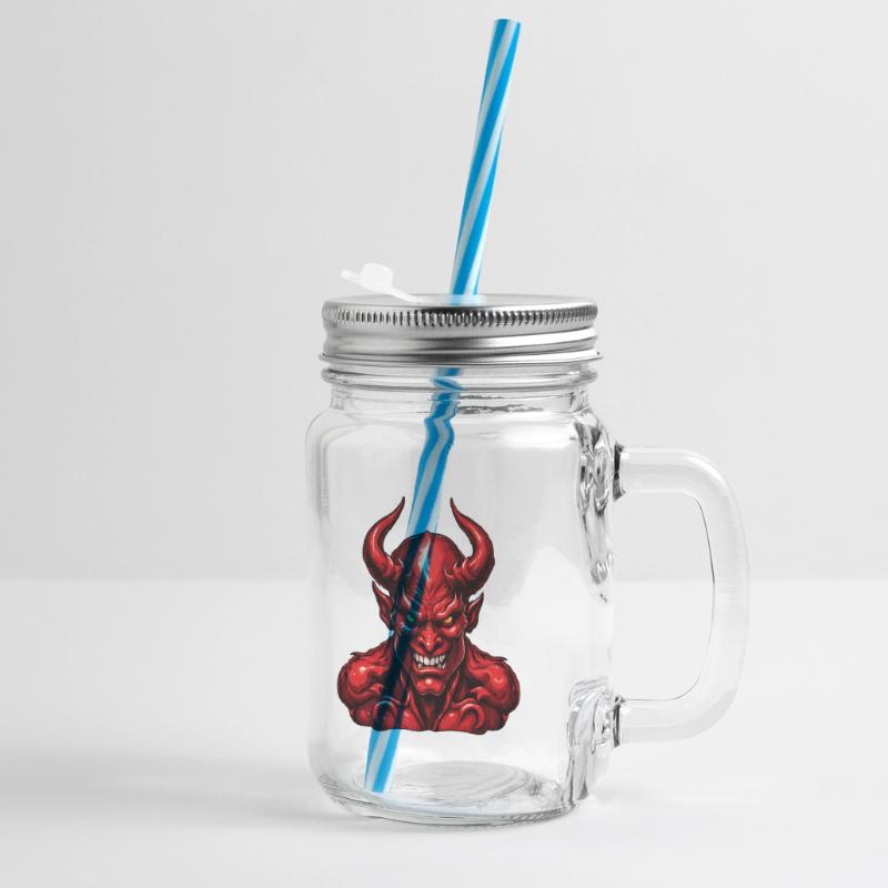 Devil / Hell / Horror / Devilish / Evil Glass jar with handle and screw cap