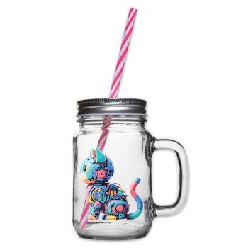 Bunte abstrakte Roboterkatze - Henkelglas mit Schraubdeckel - Klar - Rechts