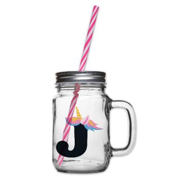 Unicorn Letter Rainbow Style "J" | be unique - Glass jar with handle and screw cap - clear - Right