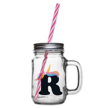 Unicorn Letter Rainbow Style "R" | be unique - Glass jar with handle and screw cap - clear - Right