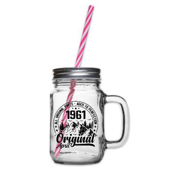 1961 April Original: Geschenk zum 63-jährigen Jubiläum - Henkelglas mit Schraubdeckel - Klar - Rechts