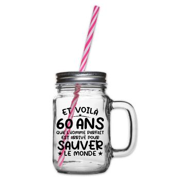 60 Years Anniversary Gift 60 Years Men - Glass jar with handle and screw cap - clear - Right
