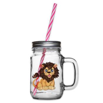 Niedlicher Comic Löwe Geschenk Geburtstag Katzen - Henkelglas mit Schraubdeckel - Klar - Rechts