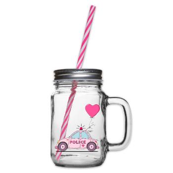 Police Heart Pink - Glass jar with handle and screw cap - clear - Right