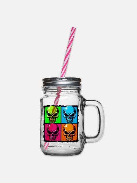 Bunte Totenköpfe - Henkelglas mit Schraubdeckel - Klar