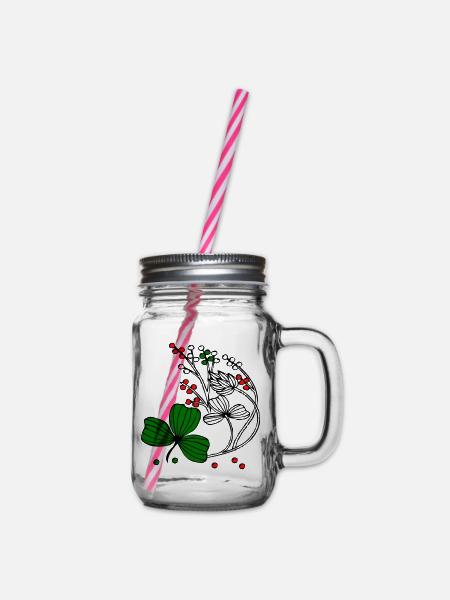 Wildblumen mit roten und grünen Beeren - Henkelglas mit Schraubdeckel - Klar