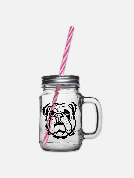 Bulldogge_Hundekopf_schwarz_T-shirt_Geschenk - Henkelglas mit Schraubdeckel - Klar