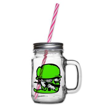 Worm Soldier Crazy Helmet Weapon Aggressive Wild Fun - Glass jar with handle and screw cap - clear - Right