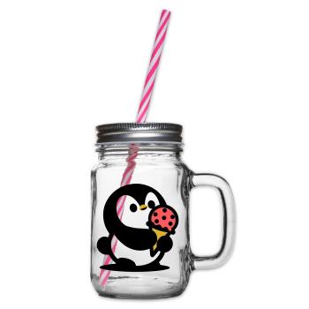 Kleiner Pinguin mit Eis - Glass jar with handle and screw cap - clear - Right