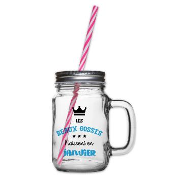 Cadeau naissance bébé garçon Janvier Beaux Gosses - Bocal à boisson - transparent - Droite