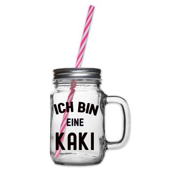 ICH BIN EINE KAKI Karneval Kostüm Kakipflaume Kaki - Henkelglas mit Schraubdeckel - Klar - Rechts
