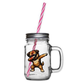 Dabbing Border Terrier in Comic Style - Glass jar with handle and screw cap - clear - Right