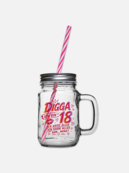 18. Geburtstag Mädchen 18 Jahre 2008 lustig Digga - Henkelglas mit Schraubdeckel - Klar