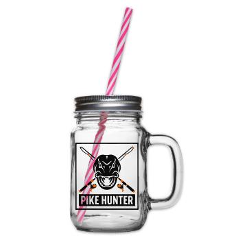 Pike Jaeger Coat of Arms Logo - Glass jar with handle and screw cap - clear - Right