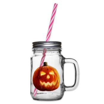 Realistischer Halloween Kürbis – Jack O’Lantern - Henkelglas mit Schraubdeckel - Klar - Rechts