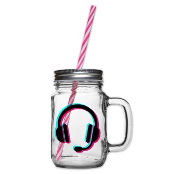 Gamer Headset Glitch Icon - Henkelglas mit Schraubdeckel - Klar - Rechts