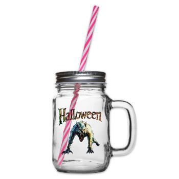 Halloween-Werwolf  - Henkelglas mit Schraubdeckel - Klar - Rechts