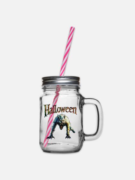 Halloween-Werwolf  - Henkelglas mit Schraubdeckel - Klar