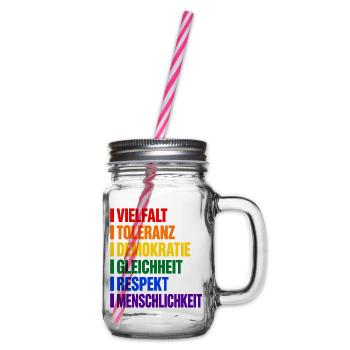 Vielfalt und Toleranz – Werte in Regenbogenfarben - Henkelglas mit Schraubdeckel - Klar - Rechts