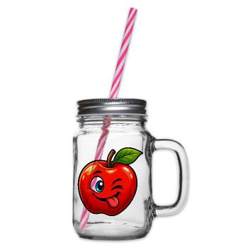 Winkender Apfel Cartoon - Henkelglas mit Schraubdeckel - Klar - Rechts