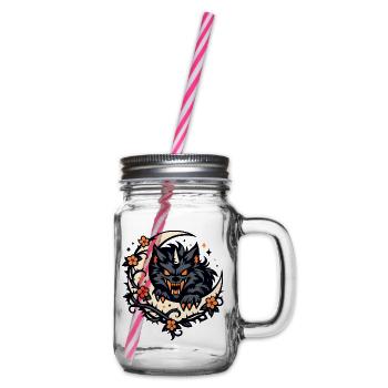 Mondwolf mit Blütenkranz - Henkelglas mit Schraubdeckel - Klar - Rechts