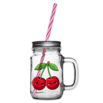 Lustige Kawaii Kirschen Geschenk  - Henkelglas mit Schraubdeckel - Klar - Rechts