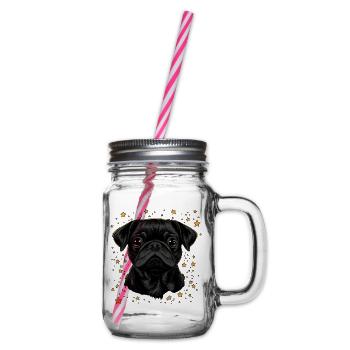 Schwarzer Mops Sterne - Henkelglas mit Schraubdeckel - Klar - Rechts