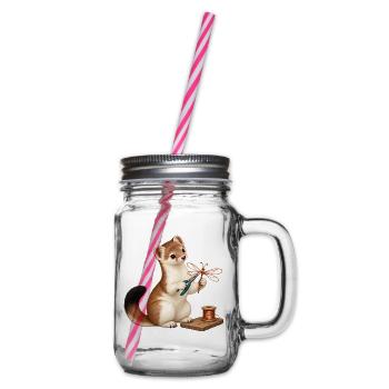 Hermelin mit Draht-Libelle - Henkelglas mit Schraubdeckel - Klar - Rechts