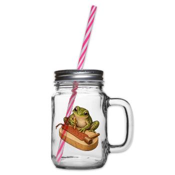 Frosch prägt ein Leder-Lesezeichen - Henkelglas mit Schraubdeckel - Klar - Rechts