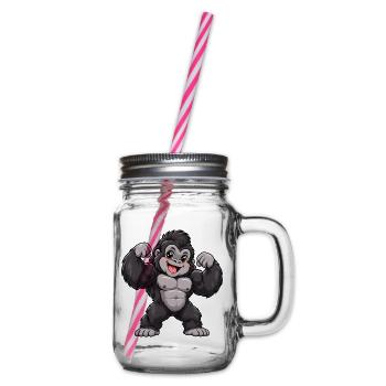 Gorilla Kawaii Style – Süßer Dschungelriese - Henkelglas mit Schraubdeckel - Klar - Rechts