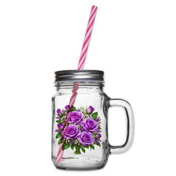 Lavendelrosen-Straußdruck - Henkelglas mit Schraubdeckel - Klar - Rechts