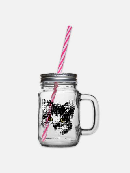 Katzenbaby mit gelben Augen - Henkelglas mit Schraubdeckel - Klar