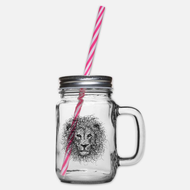 Lion Scribble - Henkelglas mit Schraubdeckel - Klar