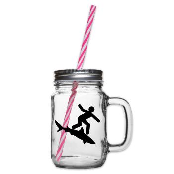 Shark - Surfer on shark - Glass jar with handle and screw cap - clear - Right
