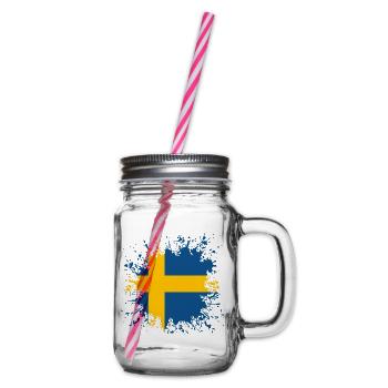 Schweden Flagge Farbspritzer - Henkelglas mit Schraubdeckel - Klar - Rechts