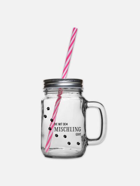 Die mit dem Mischling geht - Hundepfoten - Henkelglas mit Schraubdeckel - Klar