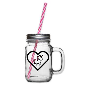 Heart unicorns unicorns girls children cute fairy tales - Glass jar with handle and screw cap - clear - Right