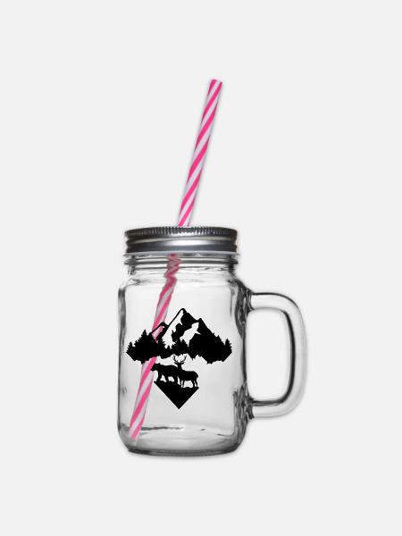 Bär, Hirsch, Wald und Berge - Henkelglas mit Schraubdeckel - Klar