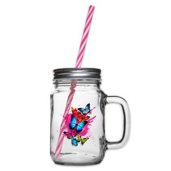 Butterfly Butterfly Splash Colorful Pink - Glass jar with handle and screw cap - clear - Right