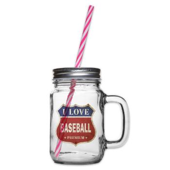 Baseball I Love Vintage Retro Shield Route Sport - Glass jar with handle and screw cap - clear - Right