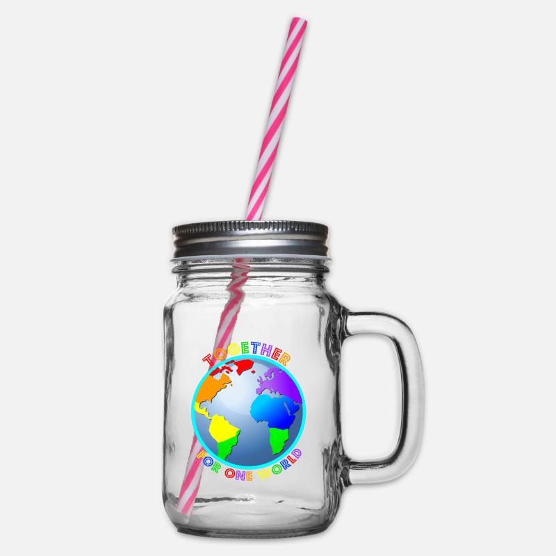 Statement: "For One World" - Regenbogenfarben - Henkelglas mit Schraubdeckel - Klar